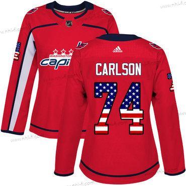 Adidas Washington Capitals #74 John Carlson Punainen Kotiottelu Aito USA Flag Ommeltu NHL Paita – Naisten