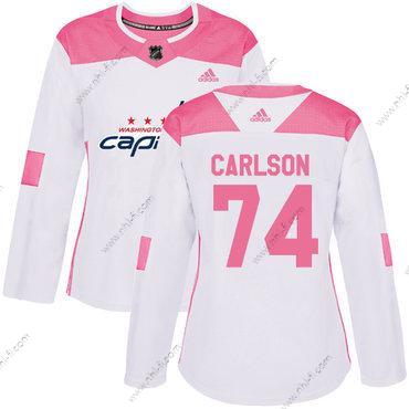 Adidas Washington Capitals #74 John Carlson Valkoinen Pinkki Aito Ommeltu NHL Paita – Naisten