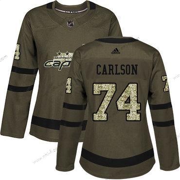 Adidas Washington Capitals #74 John Carlson Vihreä Salute to Service Ommeltu NHL Paita – Naisten