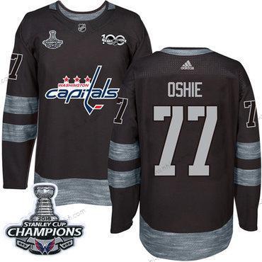 Adidas Washington Capitals #77 T. J. Oshie Musta 1917-2017 100th Vuosipäivä Stanley Cup Final Champions Ommeltu NHL Paita – Miesten