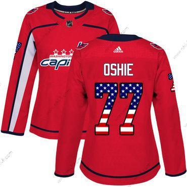 Adidas Washington Capitals #77 T. J. Oshie Punainen Kotiottelu Aito USA Flag Ommeltu NHL Paita – Naisten