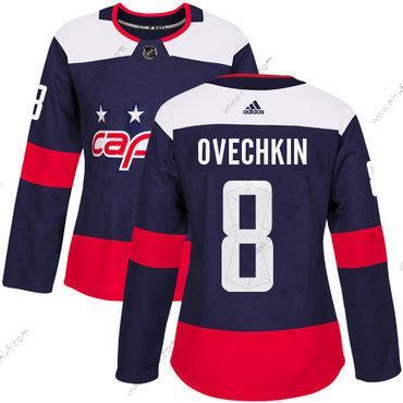 Adidas Washington Capitals #8 Alex Ovechkin Laivastonsininen Aito 2018 Stadium Series Ommeltu NHL Paita – Naisten