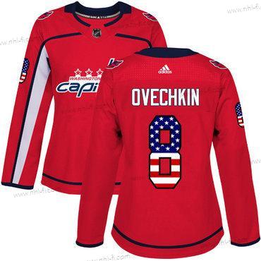 Adidas Washington Capitals #8 Alex Ovechkin Punainen Kotiottelu Aito USA Flag Ommeltu NHL Paita – Naisten