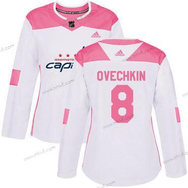 Adidas Washington Capitals #8 Alex Ovechkin Valkoinen Pinkki Aito Ommeltu NHL Paita – Naisten