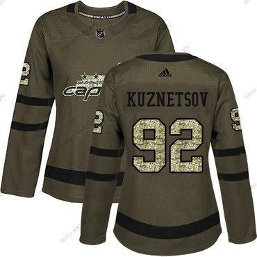 Adidas Washington Capitals #92 Evgeny Kuznetsov Vihreä Salute to Service Ommeltu NHL Paita – Naisten