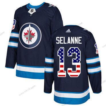 Adidas Winnipeg Jets #13 Teemu Selanne Laivastonsininen Sininen Kotiottelu Aito USA Flag Ommeltu NHL Paita – Miesten