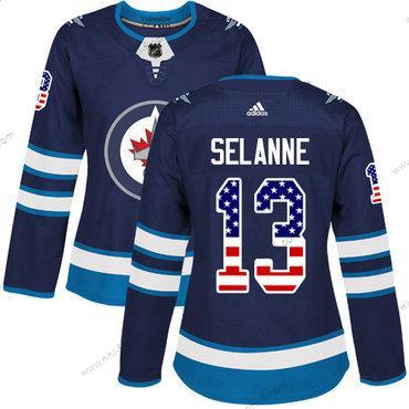 Adidas Winnipeg Jets #13 Teemu Selanne Laivastonsininen Sininen Kotiottelu Aito USA Flag Ommeltu NHL Paita – Naisten