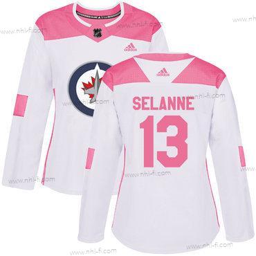 Adidas Winnipeg Jets #13 Teemu Selanne Valkoinen Pinkki Aito Ommeltu NHL Paita – Naisten