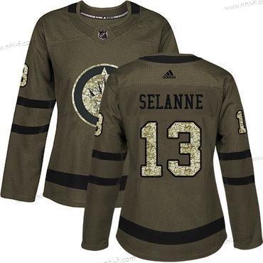 Adidas Winnipeg Jets #13 Teemu Selanne Vihreä Salute to Service Ommeltu NHL Paita – Naisten