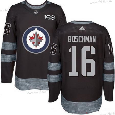 Adidas Winnipeg Jets #16 Laurie Boschman Musta 100th Vuosipäivä Ommeltu NHL 2017 Jääkiekko Paita – Miesten