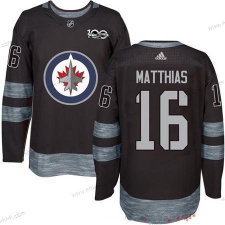 Adidas Winnipeg Jets #16 Shawn Matthias Musta 100th Vuosipäivä Ommeltu NHL 2017 Jääkiekko Paita – Miesten