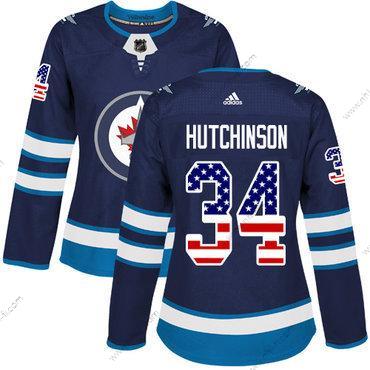 Adidas Winnipeg Jets #34 Michael Hutchinson Laivastonsininen Sininen Kotiottelu Aito USA Flag Ommeltu NHL Paita – Naisten