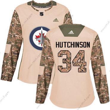 Adidas Winnipeg Jets #34 Michael Hutchinson Maastokuvio Aito 2017 Veterans Day Ommeltu NHL Paita – Naisten