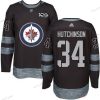 Adidas Winnipeg Jets #34 Michael Hutchinson Musta 100th Vuosipäivä Ommeltu NHL 2017 Jääkiekko Paita – Miesten