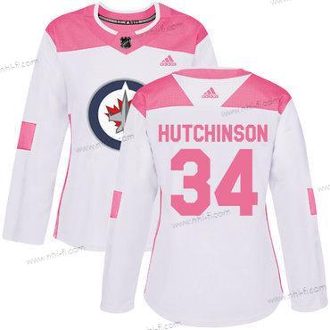 Adidas Winnipeg Jets #34 Michael Hutchinson Valkoinen Pinkki Aito Ommeltu NHL Paita – Naisten