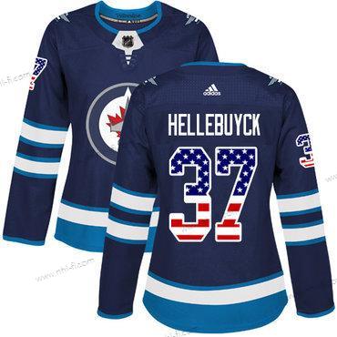 Adidas Winnipeg Jets #37 Connor Hellebuyck Laivastonsininen Sininen Kotiottelu Aito USA Flag Ommeltu NHL Paita – Naisten