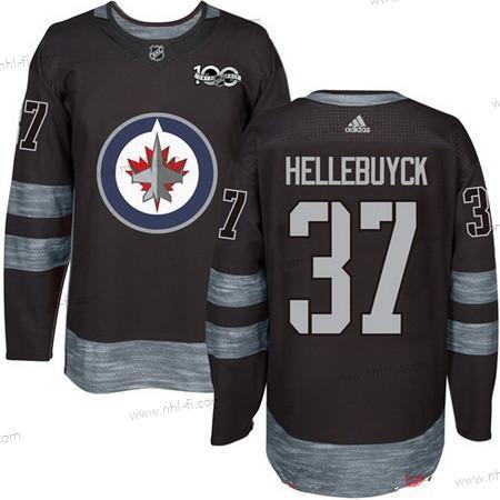 Adidas Winnipeg Jets #37 Connor Hellebuyck Musta 100th Vuosipäivä Ommeltu NHL 2017 Jääkiekko Paita – Miesten