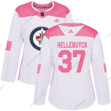 Adidas Winnipeg Jets #37 Connor Hellebuyck Valkoinen Pinkki Aito Ommeltu NHL Paita – Naisten