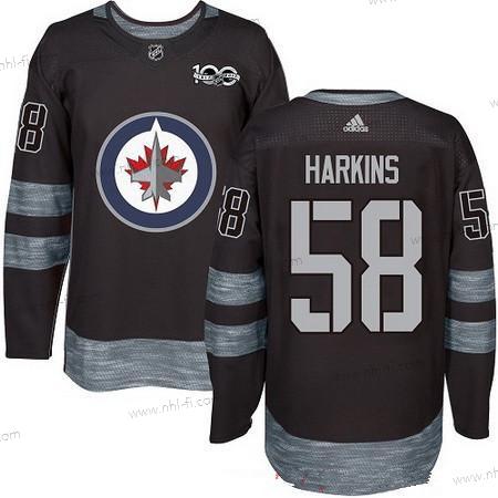 Adidas Winnipeg Jets #58 Jansen Harkins Musta 100th Vuosipäivä Ommeltu NHL 2017 Jääkiekko Paita – Miesten