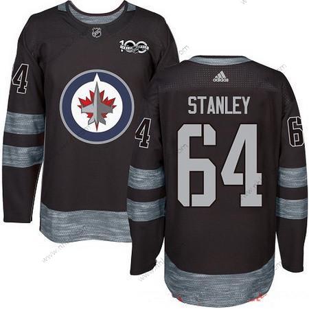 Adidas Winnipeg Jets #64 Logan Stanley Musta 100th Vuosipäivä Ommeltu NHL 2017 Jääkiekko Paita – Miesten