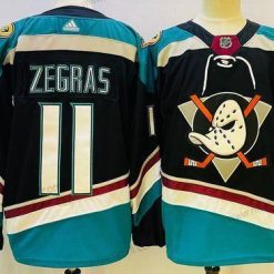 Anaheim Ducks #11 Trevor Zegras Musta Aito Paita – Miesten