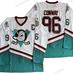 Anaheim Ducks #96 Charlie Conway Mighty Ducks Elokuva 1995-96 Valkoinen Vihreä Jääkiekko Paita – Miesten