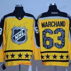 Atlantic Division Boston Bruins #63 Brad Marchand Reebok Keltainen 2017 NHL All-Star Ommeltu Jääkiekko Paita – Miesten