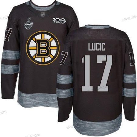 Boston Bruins #17 Milan Lucic Musta 1917-2017 100th Vuosipäivä 2019 Stanley Cup Final Bound Ommeltu Jääkiekko Paita – Miesten