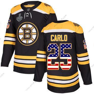 Boston Bruins #25 Brandon Carlo Musta Kotiottelu Aito USA Flag 2019 Stanley Cup Final Bound Ommeltu Jääkiekko Paita – Miesten