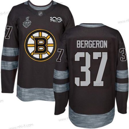 Boston Bruins #37 Patrice Bergeron Musta 1917-2017 100th Vuosipäivä 2019 Stanley Cup Final Bound Ommeltu Jääkiekko Paita – Miesten