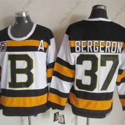 Boston Bruins #37 Patrice Bergeron Valkoinen 75Th Retro CCM Paita – Miesten