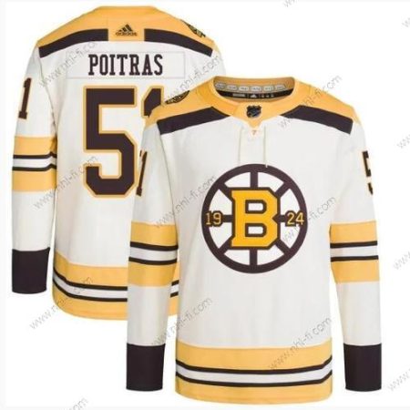 Boston Bruins #51 Matthew Poitras Kerma 100th Vuosipäivä Ommeltu Paita – Miesten