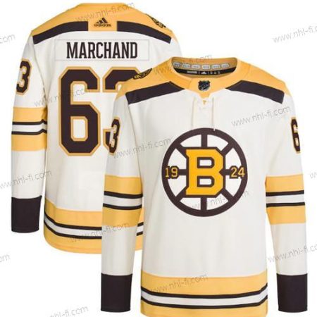 Boston Bruins #63 Brad Marchand Kerma 100th Vuosipäivä Ommeltu Paita – Miesten