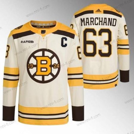 Boston Bruins #63 Brad Marchand Kerma With Rapid7 Patch 100th Vuosipäivä Ommeltu Paita – Miesten