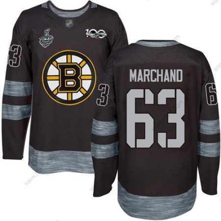 Boston Bruins #63 Brad Marchand Musta 1917-2017 100th Vuosipäivä 2019 Stanley Cup Final Bound Ommeltu Jääkiekko Paita – Miesten