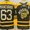 Boston Bruins #63 Brad Marchand Musta Klassinen Primegreen Ommeltu Paita – Miesten