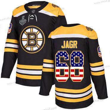 Boston Bruins #68 Jaromir Jagr Musta Kotiottelu Aito USA Flag 2019 Stanley Cup Final Bound Ommeltu Jääkiekko Paita – Miesten