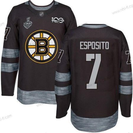 Boston Bruins #7 Phil Esposito Musta 1917-2017 100th Vuosipäivä 2019 Stanley Cup Final Bound Ommeltu Jääkiekko Paita – Miesten