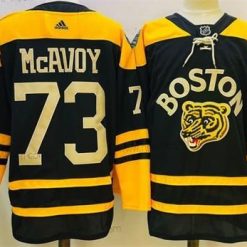 Boston Bruins #73 Charlie Mcavoy Musta Klassinen Primegreen Ommeltu Paita – Miesten