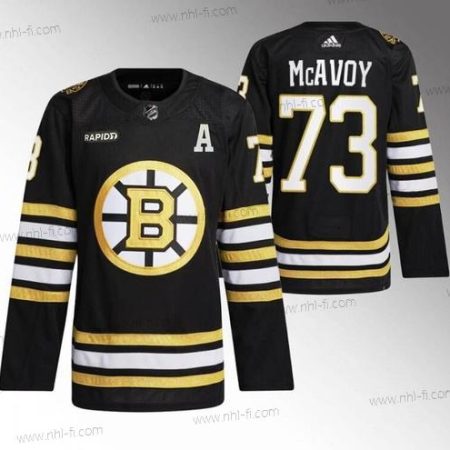 Boston Bruins #73 Charlie Mcavoy Musta With Rapid7 Patch 100th Vuosipäivä Ommeltu Paita – Miesten