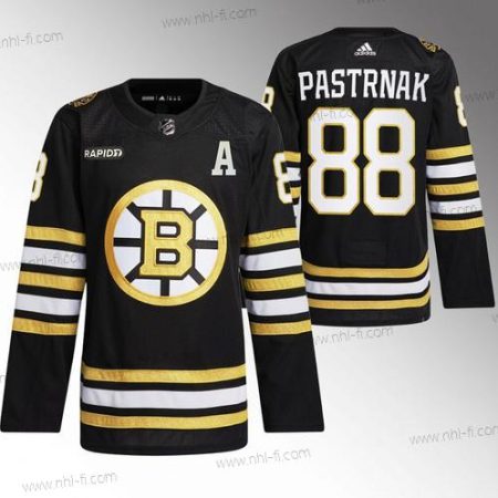 Boston Bruins #88 David Pastrnak Musta With Rapid7 Patch 100th Vuosipäivä Ommeltu Paita – Miesten