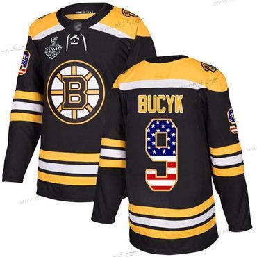 Boston Bruins #9 Johnny Bucyk Musta Kotiottelu Aito USA Flag 2019 Stanley Cup Final Bound Ommeltu Jääkiekko Paita – Miesten