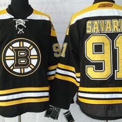 Boston Bruins #91 Marc Savard Musta Paita – Miesten