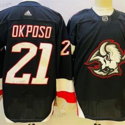 Buffalo Sabres #21 Kyle Okposo 2022-23 Musta Ommeltu Paita – Miesten