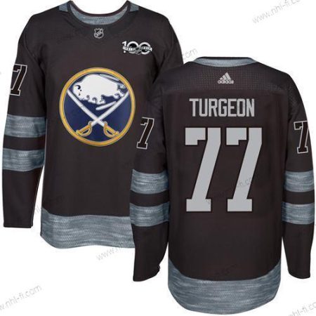 Buffalo Sabres #77 Pierre Turgeon Musta 1917-2017 100th Vuosipäivä Ommeltu NHL Paita – Miesten