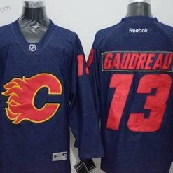 Calgary Flames #13 Johnny Gaudreau Laivastonsininen Sininen Denim Fabric Paita – Miesten