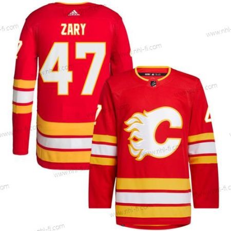 Calgary Flames #47 Connor Zary Punainen Ommeltu Paita – Miesten