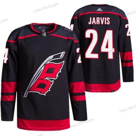 Carolina Hurricanes #24 Seth Jarvis Musta Ommeltu Paita – Miesten