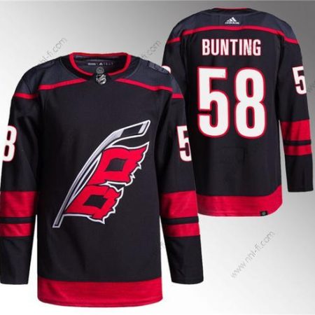 Carolina Hurricanes #58 Michael Bunting Musta Ommeltu Paita – Miesten