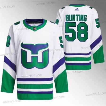 Carolina Hurricanes #58 Michael Bunting Valkoinen 2023-24 Ommeltu Paita – Miesten